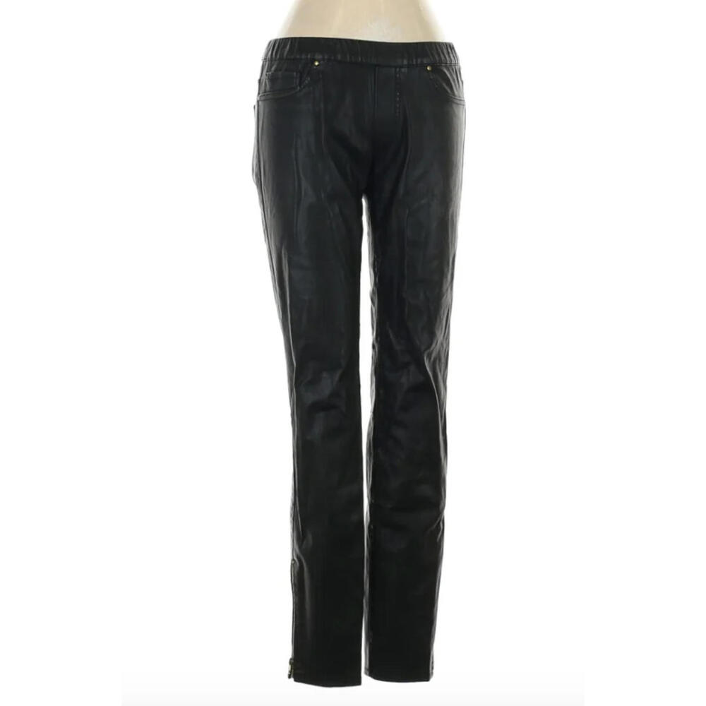 ZARA Black Vegan Faux Leather Ankle Zip Pants Women's Size XS